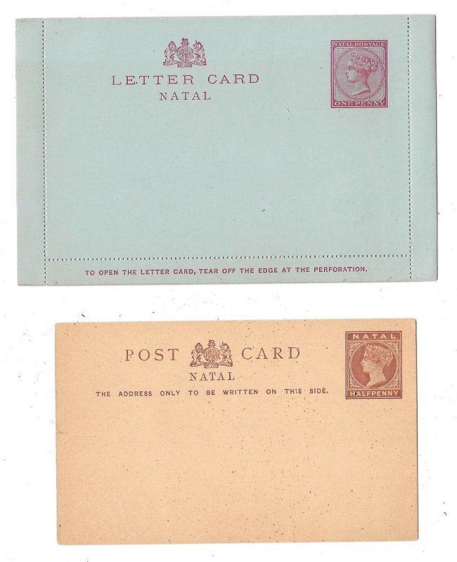 South Africa Natal Postal Stationery Card and Sealed Letter Card 1/2p QV 1p QV