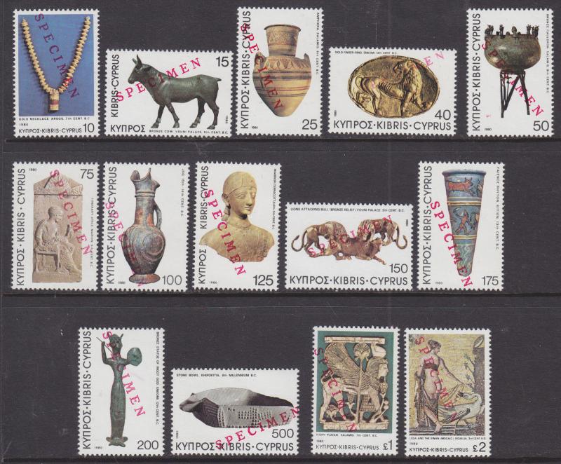 Cyprus Sc 538-551 MNH. 1980 Archaeology, complete set with SPECIMEN ovpt, VF