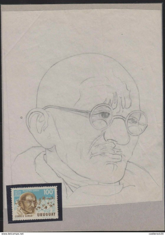 O)1969 URUGUAY,ORIGINAL ART WORK DESIGNES,MAHATMA GANDHI,  TWO CERTIFICATES OF A