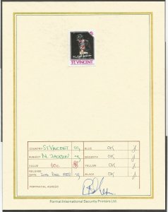 MICHAEL JACKSON STAMPS.COLOR PROOFS.1985 ST VINCENT STAMPS.FORMAT INT.SECURITY P