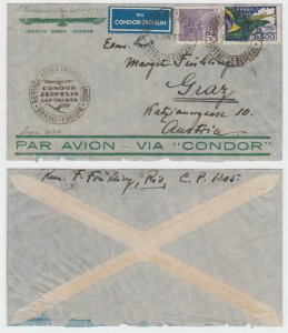 BRAZIL 1935 GRAF ZEPPELIN LZ127 Sieger 303A COVER D.FEDERAL Cds TO GRAZ, AUSTRIA 