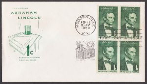 UNITED STATES USA - 1959 ABRAHAM LINCOLN - BLK-4 - FDC