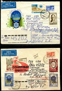 RUSSIA Sc#3511//4259 Postally Used on Two Postal Stationery Entires to USA