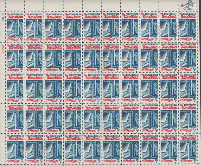 US #1312   Bill of Rights   Full sheet of 50  MNH