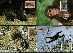 Sierra Leone 1983 WWF Chimpanzees Monkey Wildlife Animal Sc 786-89 4 Max Cards