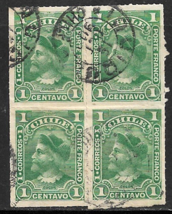 CHILE 1900-01 1c COLUMBUS Type I Portrait Issue BLK4  Sc 39 VFU