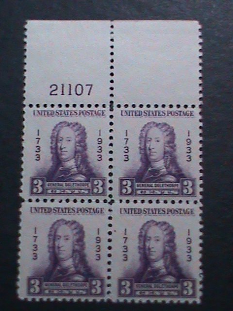 UNITED STATES 1933 SC#726 GEN. JAMES EDWARD OGLETHORPE- MNH PLATE BLOCK VF