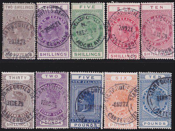 NEW ZEALAND 1880 LONG TYPE STAMP DUTY range to £5 used......................4755