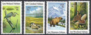 United States #1921-24 18¢ Wildlife Habitats (1981). Four singles. MNH