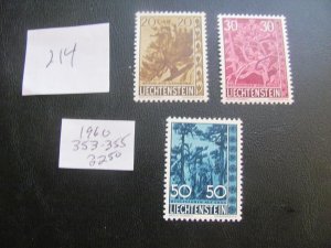 LIECHTENSTEIN 1960 MNH  SC 353-355 SET  XF  $32.50 (214) NEW COLL.