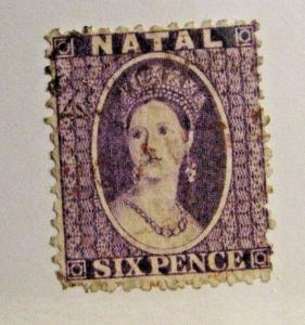 NATAL Sc# 16 Θ used postage stamp, Victorian, Six Pence , fine +
