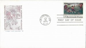 1975 FDC, #1563, 10c Lexington & Concord, House of Farnam, single & block of 4