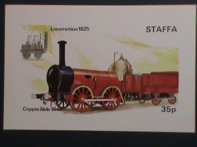 ​STAFFA-SCOTLAND- LOCOMOTION 1825 & COPPER NOB 1845--IMPERF :MNH S/S SHEET-VF