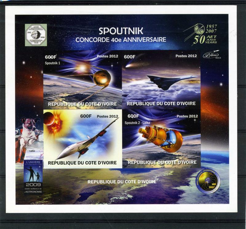 SPACE Sputnik Laika-Concorde Deluxe Sheet Ungummed Mint (NH)