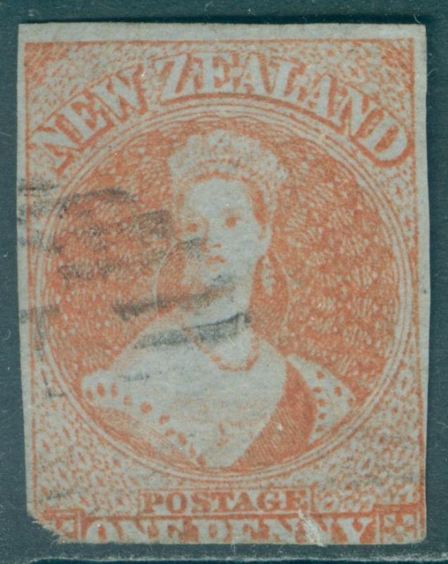 NEW ZEALAND : 1855. Stanley Gibbons #4 Blued paper. Small faults. Cat £2,000.00.