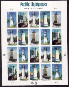 USA-Sc#4146-50- id12-unused NH sheet-Pacific Lighthouses-2007-
