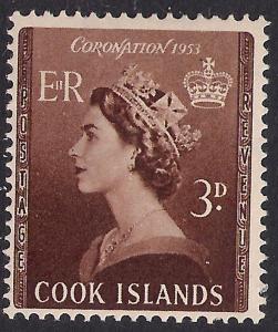 Cook Island 1953 QE2 3d Brown Coronation MM SG 160 ( M1311 ) 