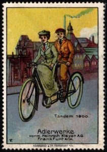 1913 Germany Poster Stamp Bicycle Action Tandem 1900 Adlerwerke Frankfurt