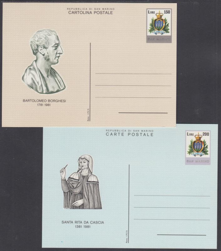 San Marino, mint, 1981 150L & 200L Postal Cards, fresh & VF