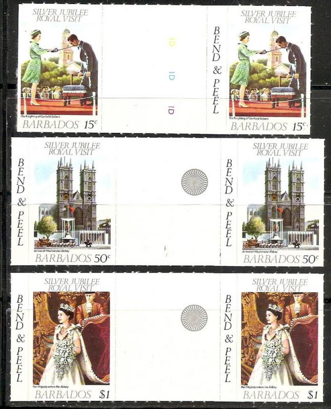 Barbados 467-69 MNH 1977 Royal Visit Gutter Pairs