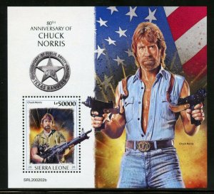 SIERRA LEONE 2020 80th ANNIVERSARY OF CHUCK NORRIS SOUVENIR SHEET MINT NH