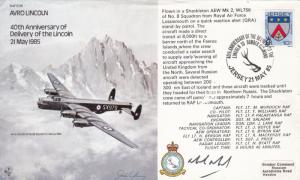 Jersey 1984 40th anniv.Delivery of the Avro Lincoln Cover Pilot Signed VGC