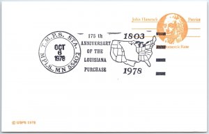US POSTAL CARD SPECIAL EVENT POSTMARK 175th ANNIV OF THE LOUISIANA PURCHASE 78