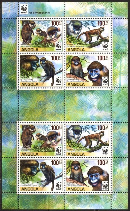 ANGOLA 2011 - WWF, monkies, S/S  MNH