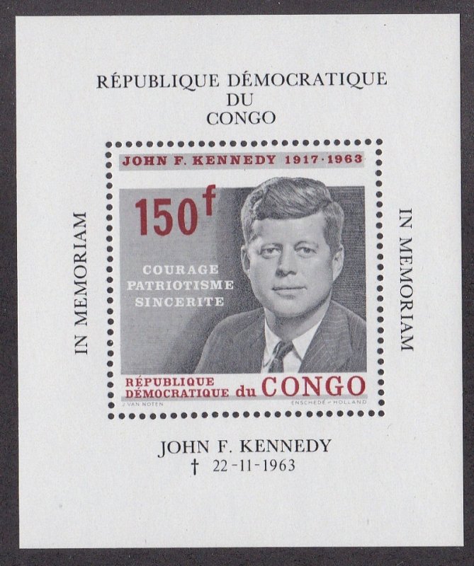 Congo Dem.  Rep.# 520, John F. Kennedy Memorial, Souvenir Sheet, NH, 1/2 Cat.