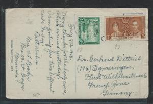 BERMUDA  (P2903B) 1946 PPC WITH 1 1/2D CORONATION +1/2D BOAT TO GERMANY