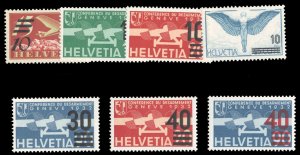 Switzerland #C19-25 Cat$40, 1935-38 Surcharges, complete set, never hinged