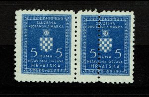 Croatia SC# O8 Pair / Left Perf Error (Through Stamp) / No Gum - S9664