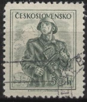 Czechoslovakia 649 (used cto, nh) 50h soldier, dk gray green (1954)
