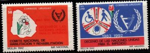 URUGUAY 1989 SC 1291 /92 MNH United Nations Decade for the Disabled flower