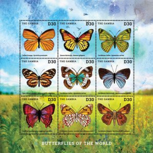 Gambia 2014 - Butterflies - Sheet of 9 stamps - Scott #3550 - MNH