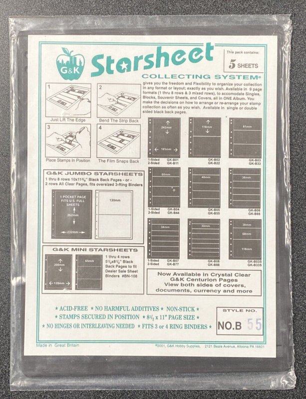 Set Of 2 G&K Starsheet Collecting System 5 Sheets Each (1 W/ 5 Rows,1 W/ 6 Rows)