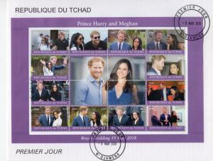 CHAD 2018 PRINCE HARRY & MEAGAN MARKLE SHEETLET (12) #1 PERF.OFFICIAL FDC