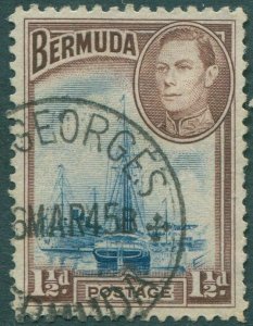 Bermuda 1938 SG111b 1½d blue and brown KGVI Ships on Hamilton Harbour FU