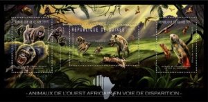 Guinea - Endangered Animals of West Africa - 3 Stamp Sheet - 7B-1808