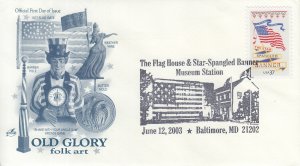 2003 1893 Silk Bookmark  (Scott 3778) Artcraft Old Glory  Baltimore Pictorial