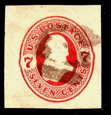 1871 US #U88 PSE CUT-SQUARE ~ 7c VERMILION-ON-AMBER //USED