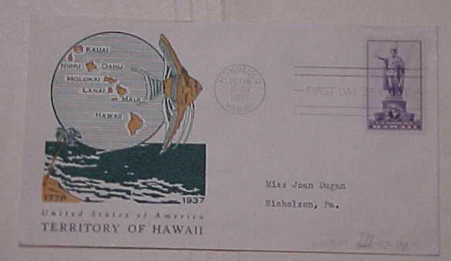 US FDC  HAWAII 1937  LINPRINT #799-27 CACHET ADDRESSED
