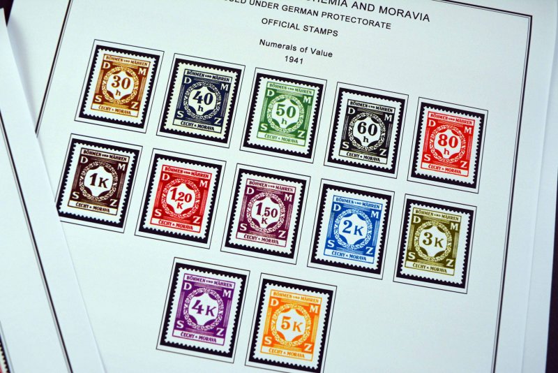 COLOR PRINTED BOHEMIA & MORAVIA 1939-1944 STAMP ALBUM PAGES (12 illustr. pages)