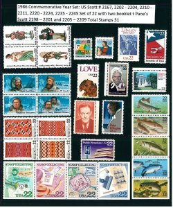 US 1986 Commemorative Year Set with Booklet Panes / 31 MNH Stamps