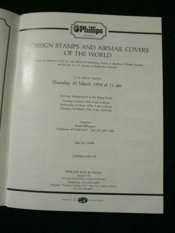 PHILLIPS AUCTION CATALOGUE 1994 FOREIGN STAMPS & AIRMAIL COVERS OF THE WORLD