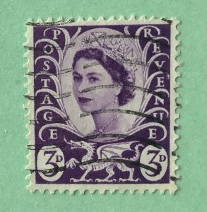 Great Britain, Wales & Monmouthshire 1958 Scott 1 used - 3p, Queen Elizabeth II