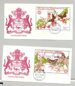 Guyana 1991 Butterflies 4v Imperf S/S Red o/p Rotary, Lions Club on 4 FDC