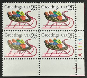 USA, 1989, SC#2428, Christmas, Sleigh Full of Presents, Plate Block, MNH, F