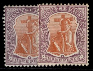 MONTSERRAT EDVII SG28 + 28a, 3d PAPER VARIETIES, M MINT. Cat £26.