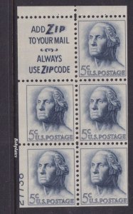 BOBPLATES #1213a Washington Booklet Slogan 3 Lower Left 27738 55% MNH DCV=$50